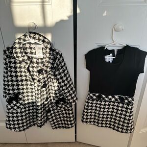 Bonnie Jean Black and White Houndstooth Dress and Coat Set